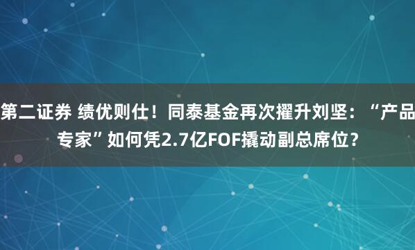 第二证券 绩优则仕！同泰基金再次擢升刘坚：“产品专家”如何凭2.7亿FOF撬动副总席位？